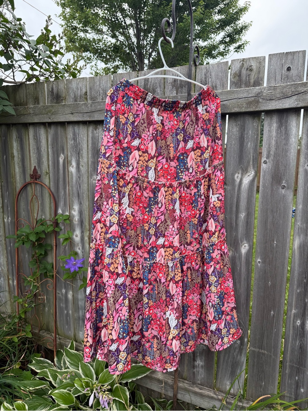 Bohemian Pink Floral Tiered Maxi Skirt - Picture 2 of 4